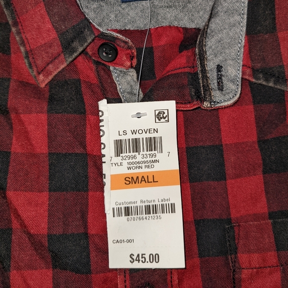 New Small American Rag red plaid button down - Picture 3 of 3